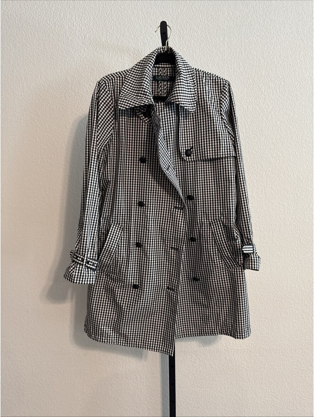 Lauren Ralph Lauren Gingham Twill Trench Coat Sz 8 (missing belt)